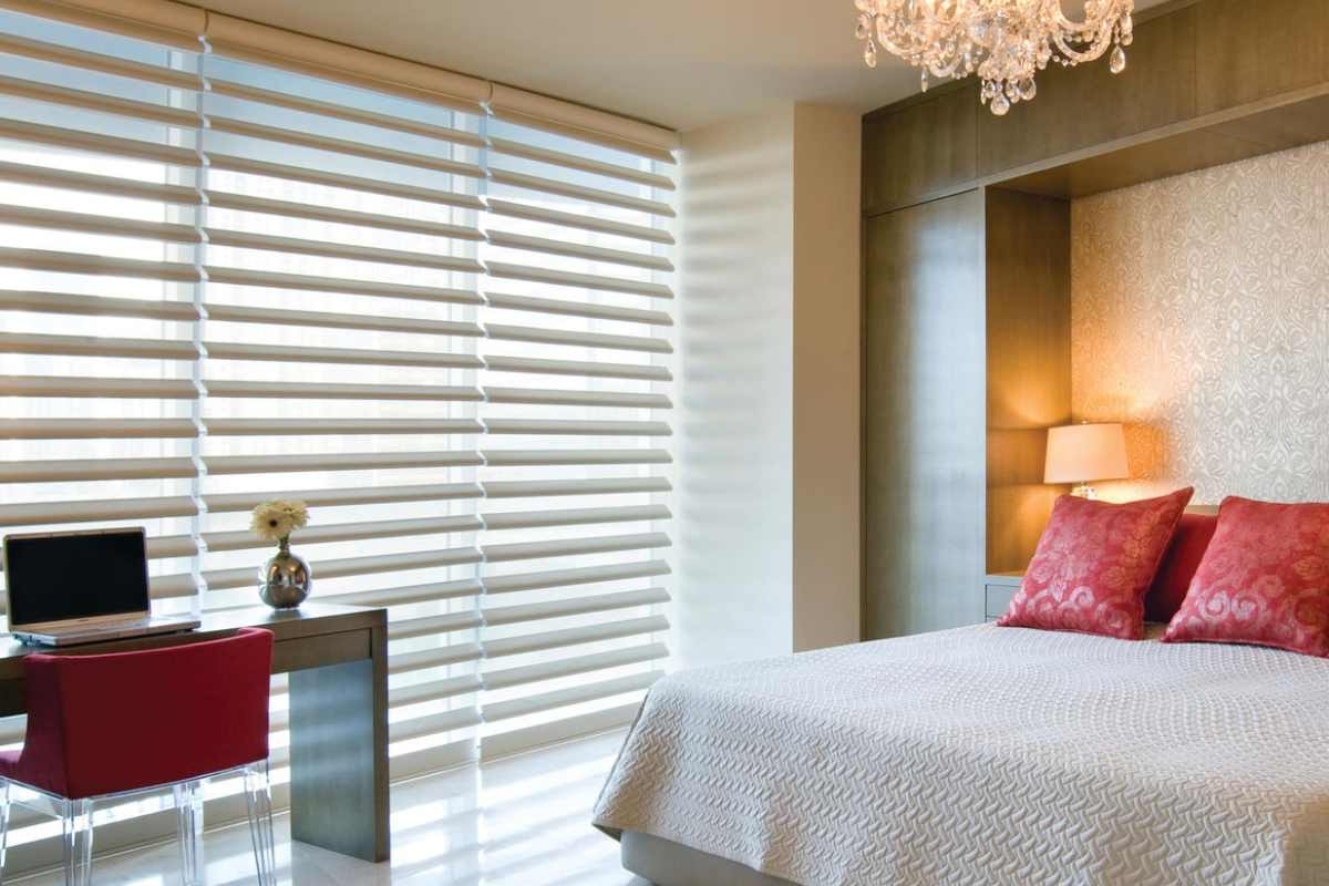 Pirouette® Sheer Shades diffusing light into a bedroom in a home near Traverse City, MI
