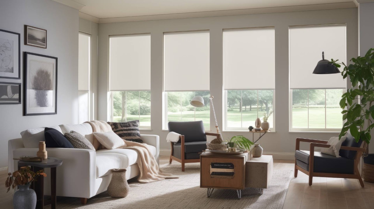Solar shades blocking sun in a classic living room near Traverse City, MI